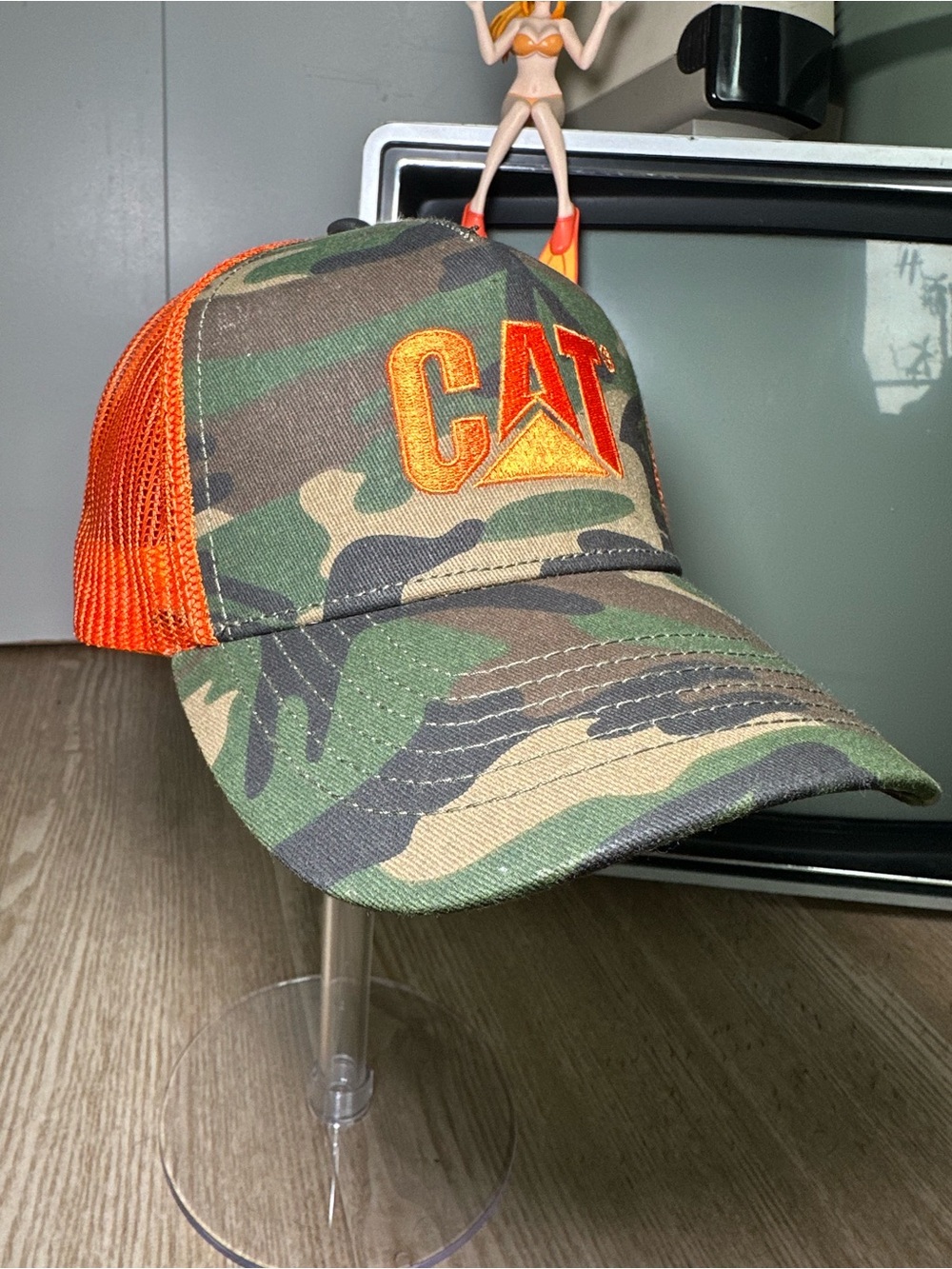 CAT Camo and Orange Mesh Adjustable Trucker Snap Back